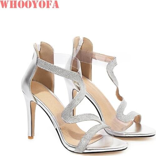 Sale Brand New Sweet Silver Black Women Sandals Glossy Stiletto High Heel Lady Dress Shoes Plus Big Size 12 43 45 48