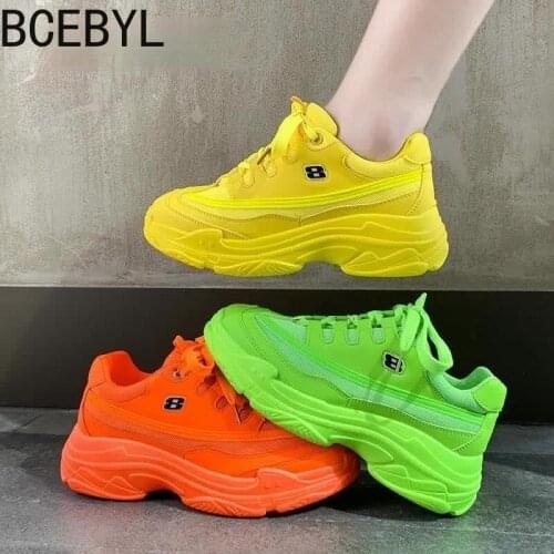 Women Casual Sneakers Platform Flat Shoes Chunky Vulcanized Bright Candy Color 2021 Sports shoes breathable shoes