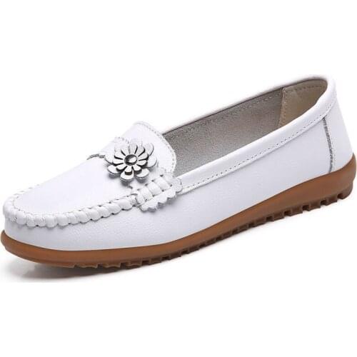 2021 Spring women shoes genuine leather moccasins flats shoes woman lace-up casual ladies driving shoes plus size 35-43