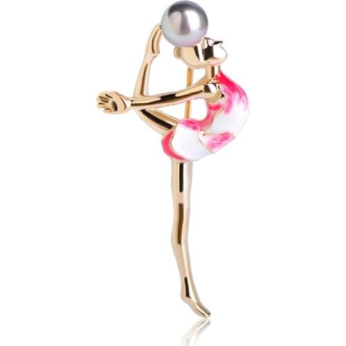 Funmor Sports Gymnastics Girls Brooch Gold-Color Gray Simulated Pearl Suit Collar Clip Up Enamel Esmalte Women Kids Badge Pins