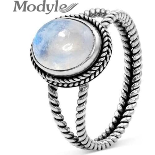 Modyle 2021 Silver Color Rings For Women Original Handmade Moonstone Twist Hollow Rings Jewelry