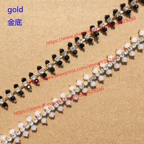 1 yard/pack thin gold chain for garment and shoes white black ball crystal chain yard trims for bridals wedding DIY hand crafts