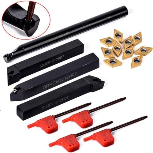 10pcs DCMT070204 Carbide Inserts With 4pcs Alloy Steel 12mm Lathe Boring Bar Turning Tool Holder and 4pcs Wrench