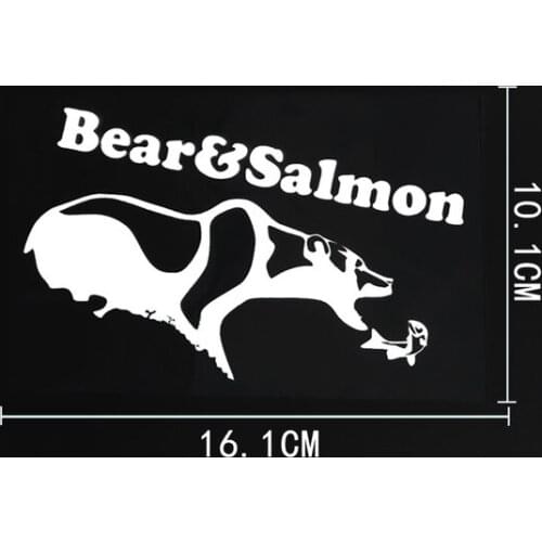 16.1CM×10.1CM Fun Bear&Salmon Animal Vinyl Car Sticker Decal Black/Silver