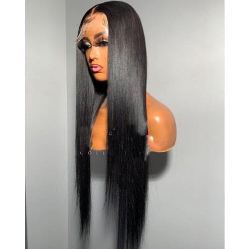 180% Density Natural Hairline Jet Black Color Long Silky Straight Lace Front Hair Wig Synthetic Wig Free Shipping Daily Wigs