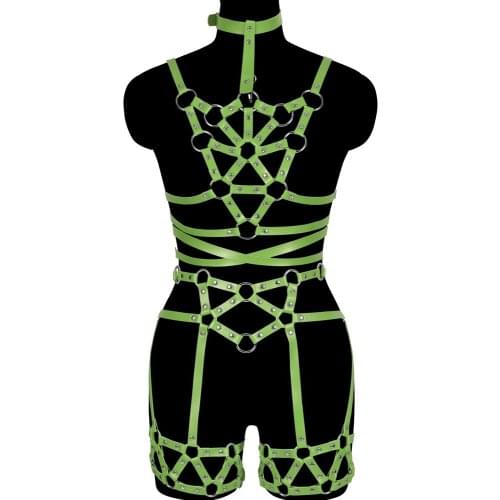 2pc Sexy Lingerie Stockings Garter Cage Bands Thigh Adjust Suspender Leather Body Bdsm Harness Fashion Waist Belt Goth Punk