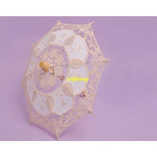 200pcs/lot Fast shipping Luxury Sun Lace Umbrella Parasol Embroidery Bride Umbrella White & Beige Wedding Umbrella