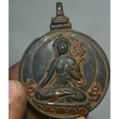 6CM Old Tibetan Bronze Painting White Tara Goddess 12 Zodiac Amulet Pendant