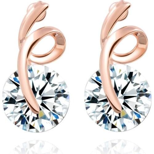 Free Shipping Womens Jewelry Gift Luxury Gold-Color AAA Cubic Zircon Crystal Ribbon Shape Earring Eardrop Ear Studs