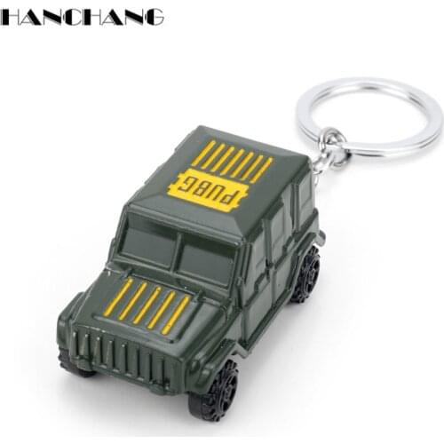 HANCHANG PUBG Keychain Army Jeep Car Model Key Chain Pendant Keyrings Game Jewelry Women Men Boys Car Key Ring Chains llaveros
