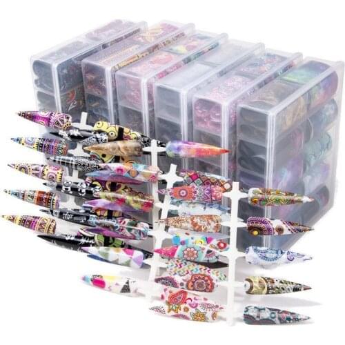 Holographic/Floral Starry Nail Foil Set 2kinds Box Pack Transparent AB Color Nail Art Transfer Sticker Manicure DIY Nail Decals