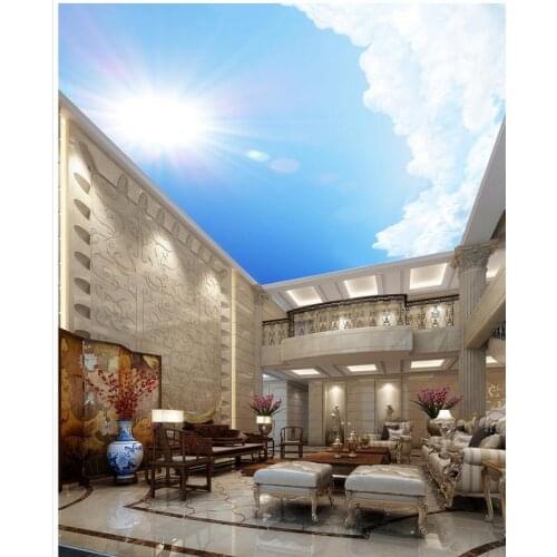 Living room TV backdrop bedroom 3d photo wallpaper Sunny blue sky ceiling Landscape wallpaper murals ceilings