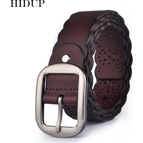 HIDUP Ladies Fashion Design Quality Real Genuine Belt Pin Buckle Cowskin Belts Retro Styles Jeans Accessories for Women LDWJ002