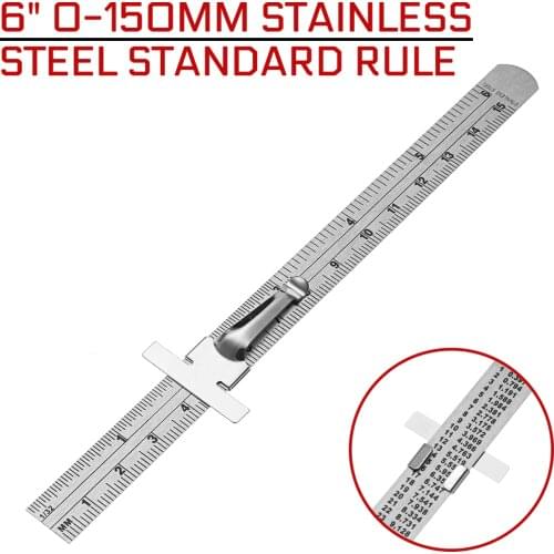 6" 0-150mm Stainless Steel Standard Rule Depth Length Gauge Scale Marking Measuring Tool With Detachable Clip Easy to Use/Carry