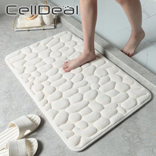 Bathroom Cobblestone Embossed Mat Stone Pattern Shower Room Doormat Absorbent Anti-slip Lavatory Bedroom Floor Area Rugs