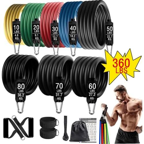 250lbs Fitness Exercises Resistance Bands Set Elastic Tubes Pull Rope Yoga Band Training Workout Equipment for Home Gym Weight