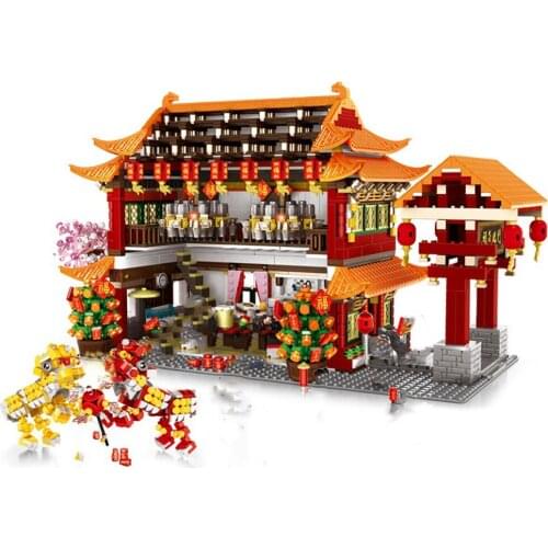 Wange 6315 Chinese style series Spring Festival New Year Eve Family Dinner Dragon dance Model Building Blocks Toys For Children