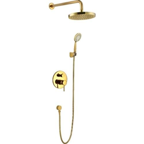 Wall mounted gold PVD finish Rainfall shower bath tub faucet mixer tap Cold and hot water mixing valve shower set