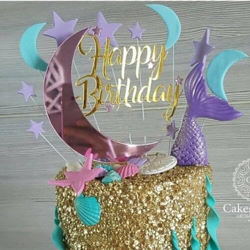 New Gold Happy Birthday Acrylic Cake Topper Pink Moon Acrylic Cake Topper For Girls Birthday Party Cake Decorations Baby Shower