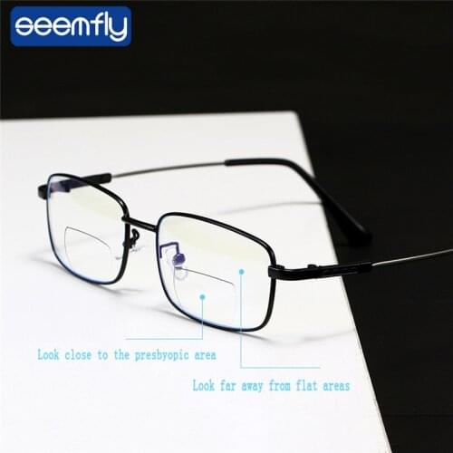 Seemfly Vintage Blue Light Blocking Men Reading Glasses TR90 Memory Titanium Alloy Presbyopia Eyewear Lenses +1.0 +1.5 +2.0 +2.5
