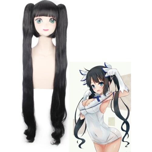 Hestia Kami Sama Long Two Ponytails Wig Cosplay Costume Women Black Heat Resistant Synthetic Hair Party Wigs