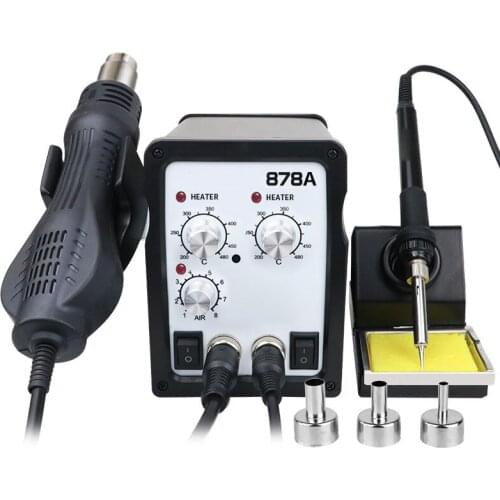 878A Soldering and Rework Station 2 in 1 High Power 750w Temperature Adjustable Electric Solder Iron Hot Air Desoldering Gun