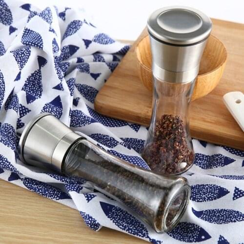 Pepper And Salt Grinder Refillable Set Of 2 Adjustable Glass Shakers Sea Salt & Pepper Mill Containers Newest