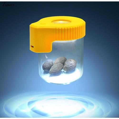 1pc Tanyte Plastic&Glass Light-Up LED Air Tight Storage Magnifying Jar Viewing Container 155ML Vacuum Seal Plastic Pill Box Case