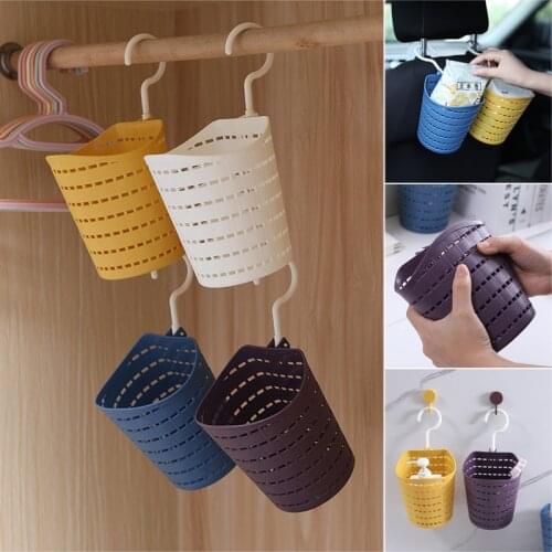 Plastic Hollow Rotating Storage Basket With Single Hook Sundries Organizer Wall Hanging Shelf For Kitchen Organizer Bathroom