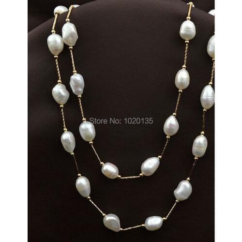 Freshwater pearl white baroque 9-12mm necklace 30inch nature wholesale FPPJ beads