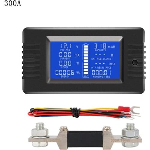 DC 0-200V 0-300A Battery Tester Voltmeter Ampmeter Power Impedance Capacity Energy Time Meter 50A/100A/200A/300A Multimeter