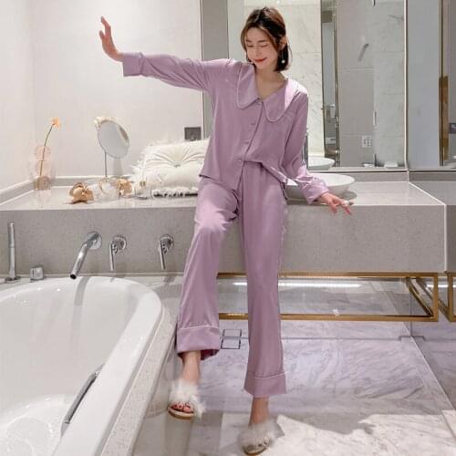 Women Rayon Purple Pajama Sets Satin Pyjama Sleepwear Long Sleeve Fashion Pijamas Nightwear