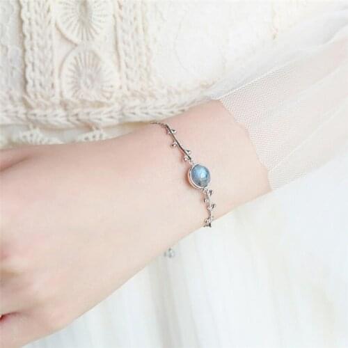 Sole Memory Branch Moonstone Fresh Lovely Sweet 925 Sterling Silver Female Resizable Bracelets SBR200