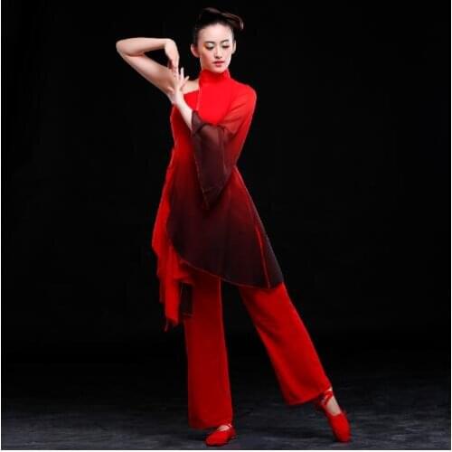 0137) new female Poetic performance costumes woman Chinese classical fan dance solo stage costume modern ink gradient color