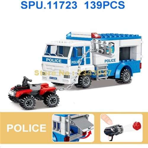 062 139pcs Urban Police Prison Van Mobile Prison Car 3 Dolls Building Blocks Toy