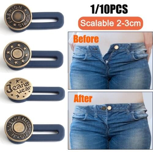 1/10Pcs Free Sewing Buttons Adjustable Disassembly Retractable Jeans Waist Button Metal Extended Buckles Pant Waistband Expander