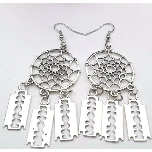 1pair Razor Multi Style Blade Charm Big Circle Metal Earrings Retro DIY Jewelry Handicrafts Found