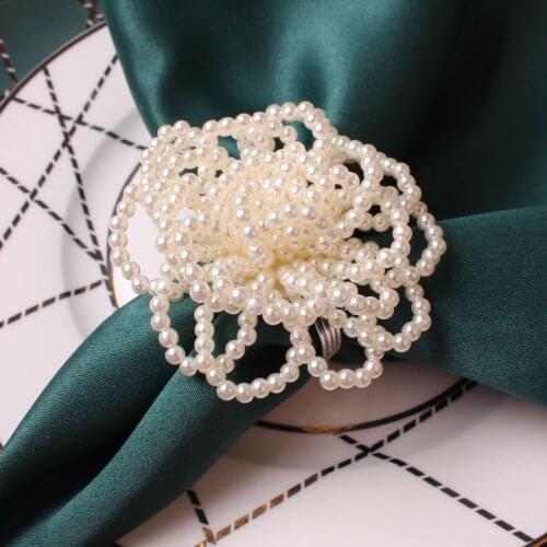 12pc Pearl beaded flower cluster napkin buckle creative new wedding table decorations high-end hotel napkin ring
