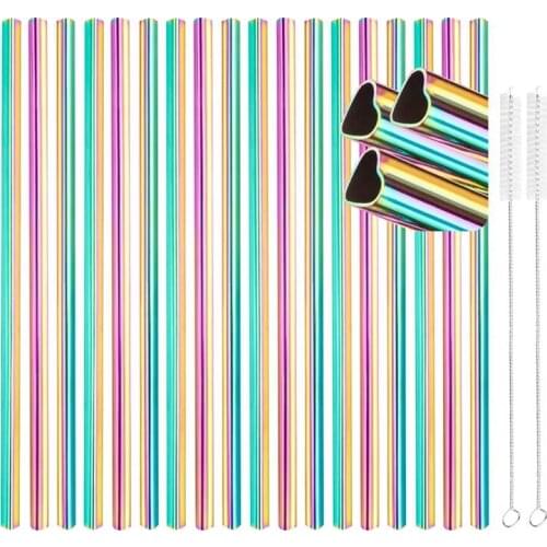 18 Pcs Reusable Heart Shape Stainless Steel Straws,with Cleaning Brushes for Tumblers Beverage Drinks Cocktail