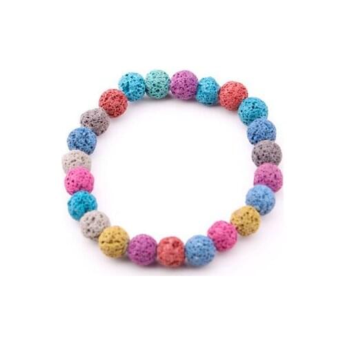 8mm turquoise multicolor Agate Chakra Healing Reiki Buddha Yoga Bracelet elastic adjustable black Volcanic Stone Bangles erf24d