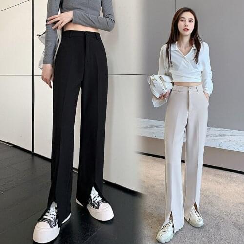 Front Slit CasualBlack Pants High Waist Large Size Loose Drooping Small New Wide Leg Mopping Streetwear Fashion All Match Pants