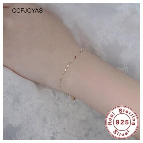 CCFJOYAS 925 Sterling Silver Minimalist Geometric Corrugated Chain Bracelet Women 14K Gold Plated Bracelet Best Gift for friend
