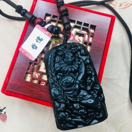 Zheru natural and Tian Moyu carved black demon pendant with sandalwood beads necklace for men and women sweater chain