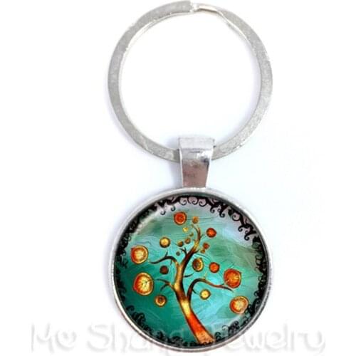 Tree of Life Time Gem Glass Cabochon Keychain Key Holder Car Accessories For Men Women Jewelry Gift