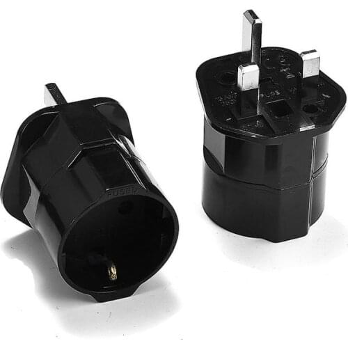 European EU To UK Plug Adapter Standard Euro Schuko 2 Round Plug To UK 3 Pin Travel Power Adapter Electrical Socket Outlet