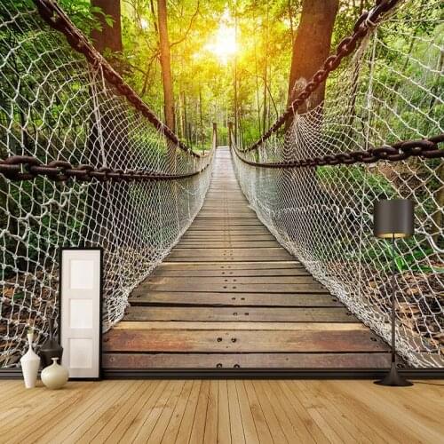 Photo Wallpaper 3D Stereo Suspension Bridge Forest Landscape Murals Living Room Dining Room Home Decor Creative 3D Wall Painting