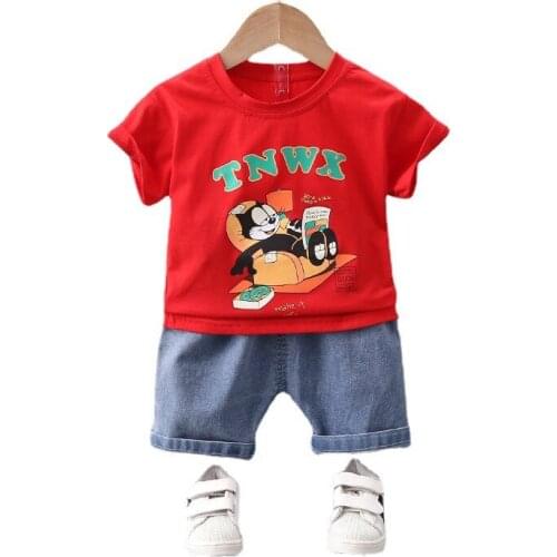 Baby Girls New Summer Clothing Set Children Cotton Cartoon Short Sleeve T-shirt+denim Shorts Suit Infant Boys Casual Outfits