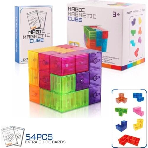 Global MoCube Magnetic Cube 3x3 Building Blocks 3D Magnet Tile 7Pcs Set Puzzle Speed Cube 3x3x3 with 54pcs Guide Cards Intellig
