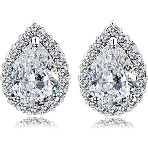 Exquisite Sterling Silver Water Drop Crystal Earrings Fine Women Wedding Jewelry Stud Earring Gift Nickel Free