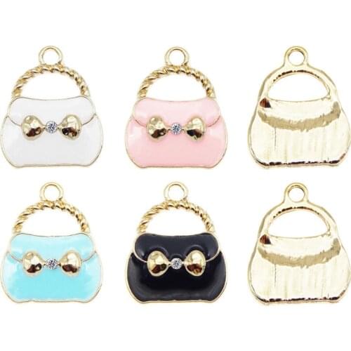 Julie Wang 4PCS Enamel Purse Charms Mixed Colors Rhinestone Handbag Alloy Women Purse Bag Pendant Jewelry Making Accessory
